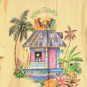 Goin Coastal Yellow Drinks On The House Graphic T-Shirt L Cotton Unisex 2006